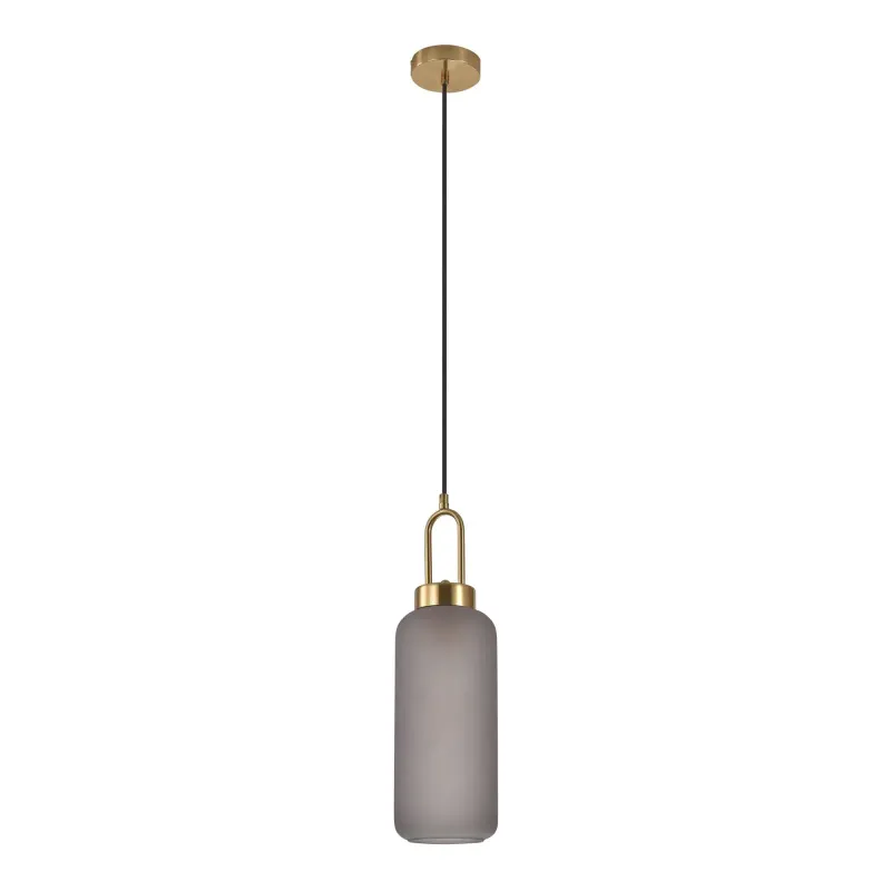 Pendel Pendel Cylinderformet Mat Smokey Glas Og Messingfatningn150 Cm Stofledning Pære: E27 40w 6406115
