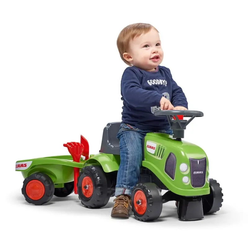 Falk Baby Claas Ride-on Traktor Med Trailer Rive Og Skovl