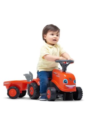 Falk Baby Kubota Ride-on Traktor Med Trailer  Rive Og Skovl