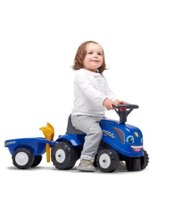 Falk Baby New Holland Ride-on Traktor Med Trailer  Rive Og Skovl
