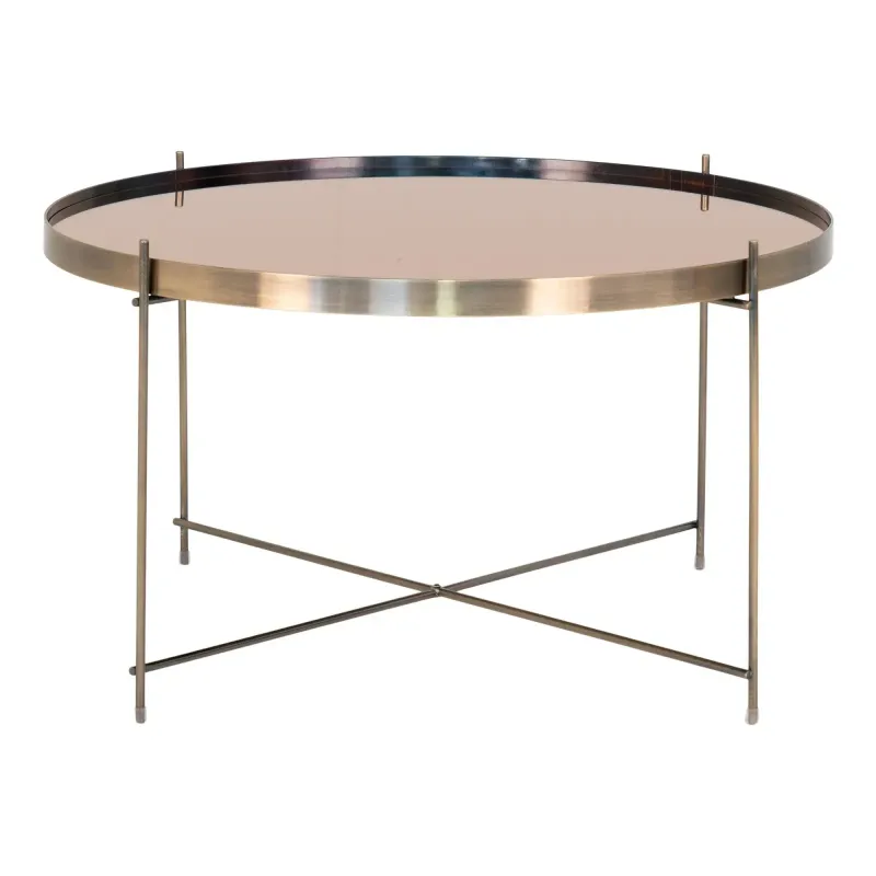 Hjørnebord Messing Farvet Stål Med Glas ø70xh40 Cm 2101201