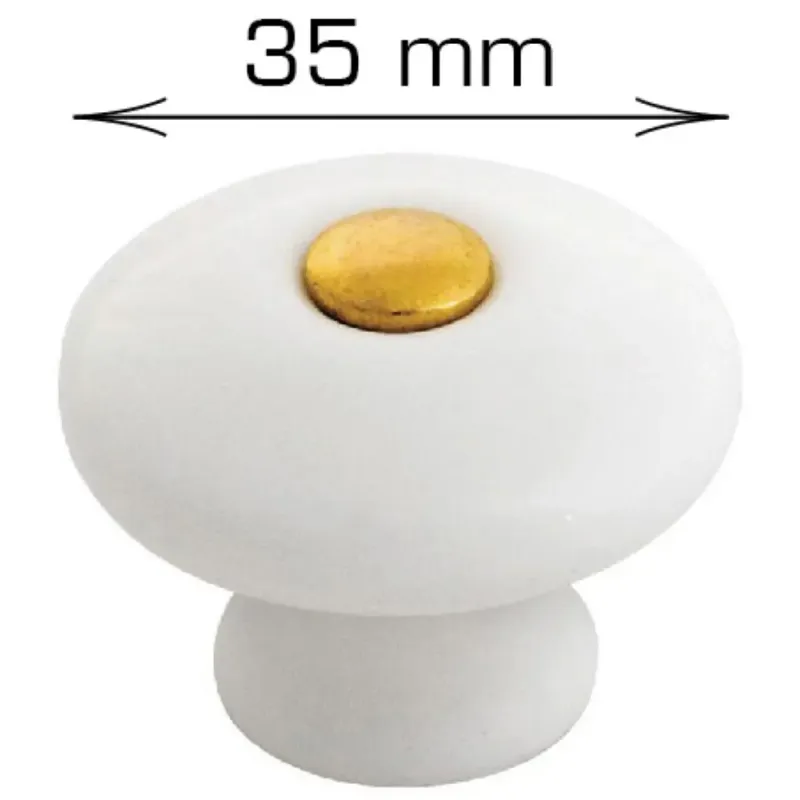 Home It Porcelænknop ø35   30 Mm Hvid Guld   Stk