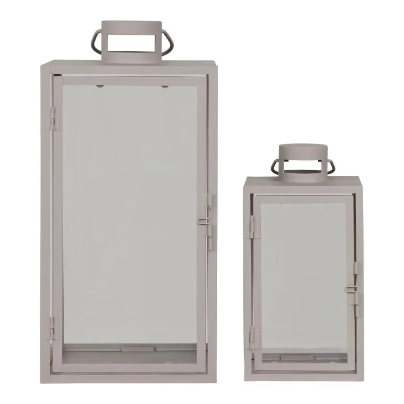 Lanterne Beige-grå Metal Med Håndtagn Sæt Af 6407520