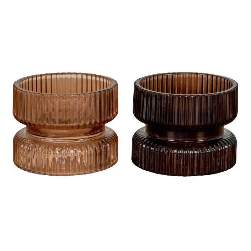 Lysestage Vendbar Til Fyrfadslys Og Bloklys Rav Brunt Glas ø9x7 Cm Sæt Af 4560100