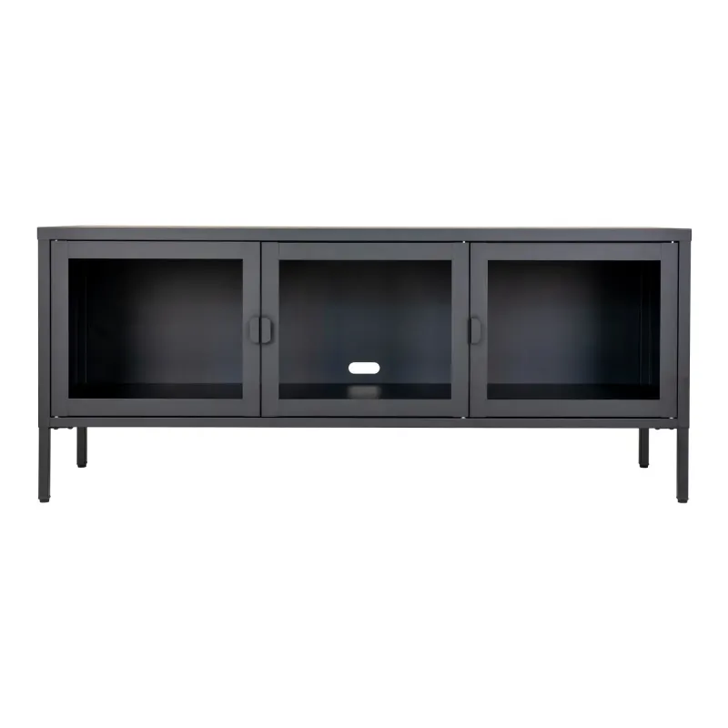 Tv-bænk Sort Med Glaslåger 40x130x55 Cm 3001055