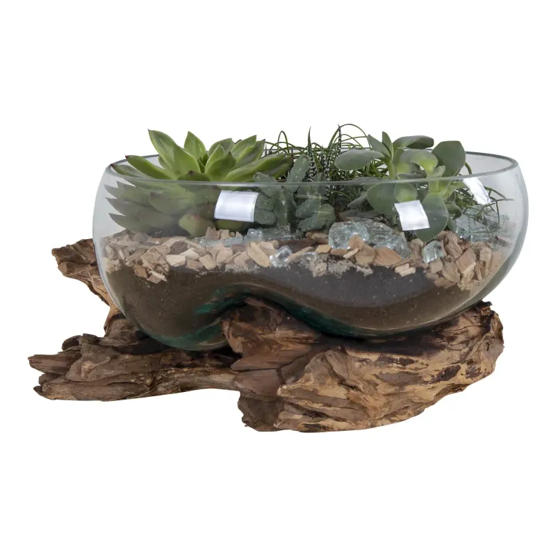 Vanddråbe Glas Med Træfod ø26xh20 Cm 4501054