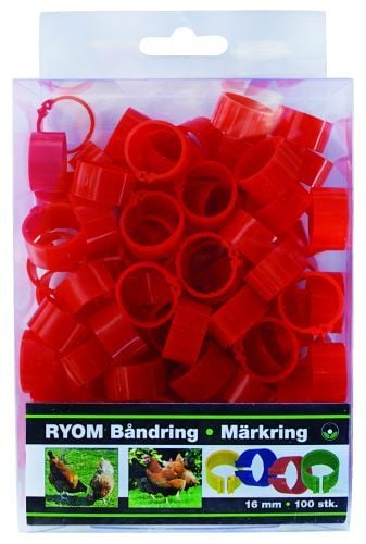 Båndringe Plast Rød  16mm 100 Stk