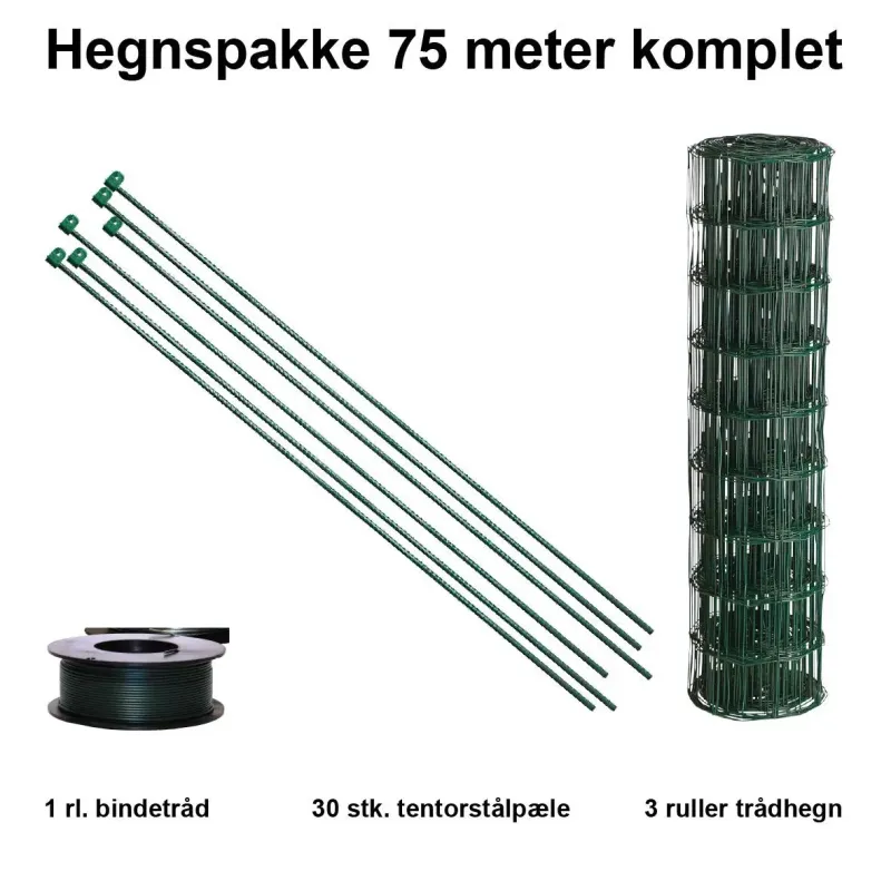75 Meter Havehegn Inkl  30 Stk  Tentorpæle Og 60 Meter Bindetråd Maskestr  10x10 Cm  :90 Cm