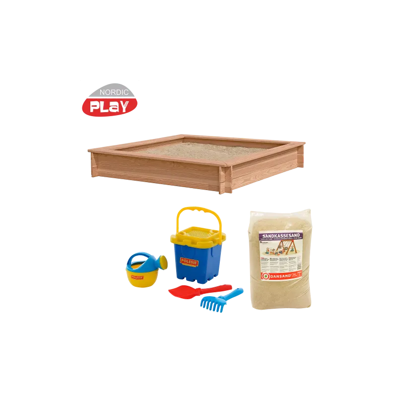 Nordic Play Sandkasse Lærk 150   150 Cm Inkl  240 Kg Sand Og Blåt Strandsæt 805-746