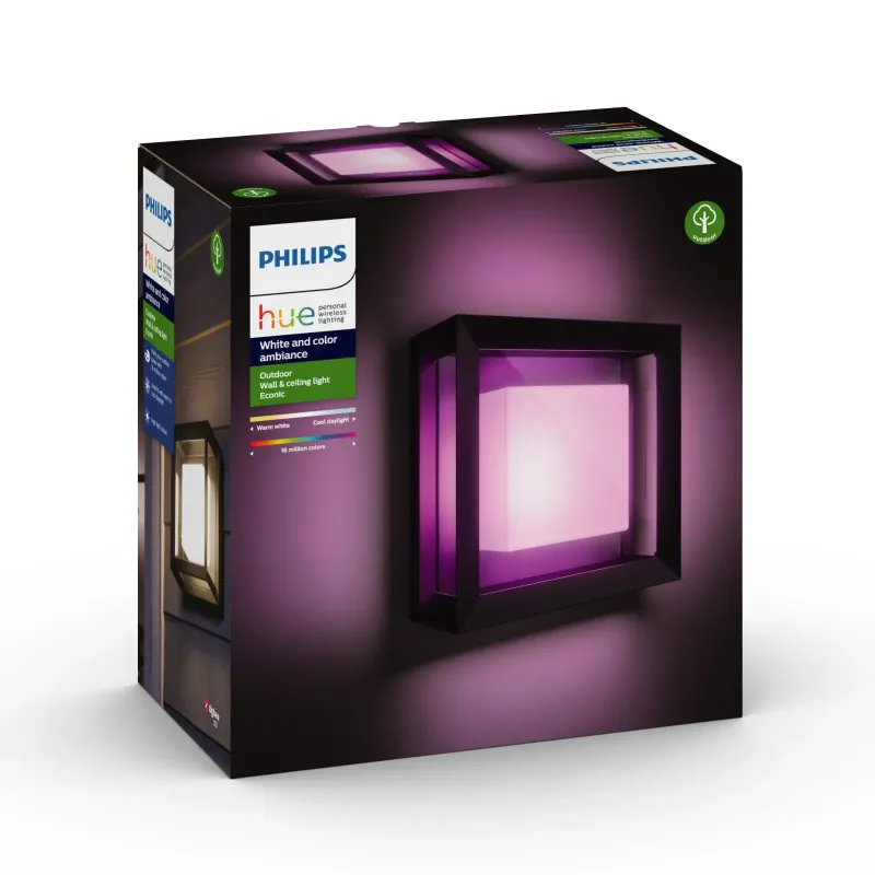 Philips Hue Econic White And Color Ambiance Firkantet Udendørs Væglampe Sort 15w