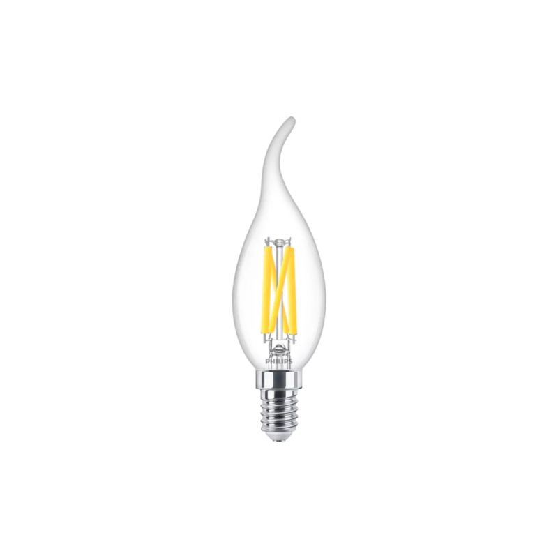 Philips Led Classic Filament Kertepære Med Bøjet Top E14 Klar 40w Varm Hvid Dæmpbar
