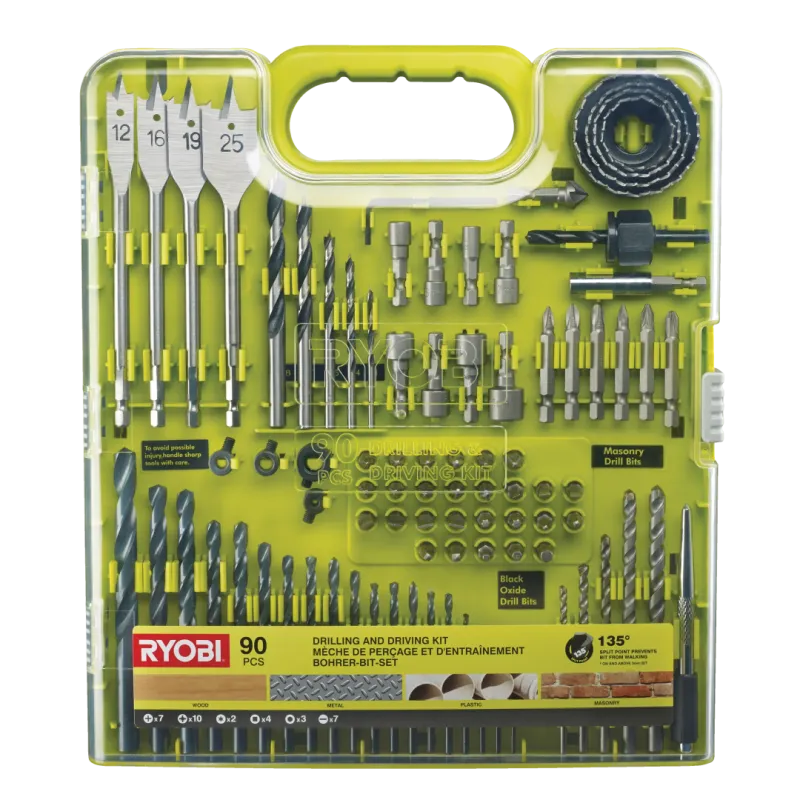 Ryobi Bor Og Bitsæt Med 90 Dele Rakdd90