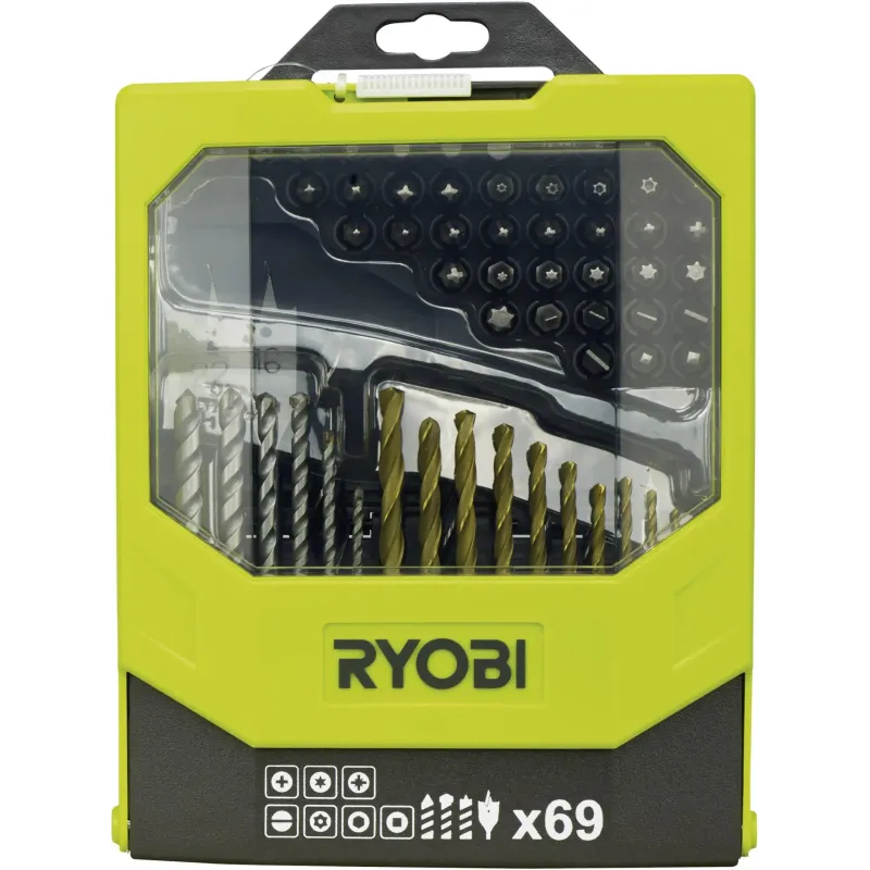 Ryobi Bor- Og Bitssæt Med 69 Dele