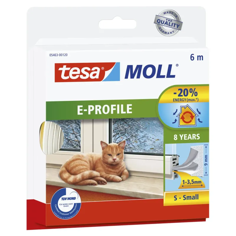 Tesa Tætningsliste  -profil Gummi Hvid     9mmx6m