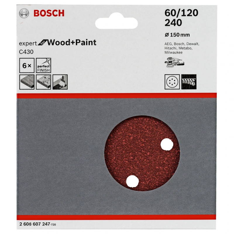 Bosch Excenter Red:wood 150mm P60 120 240 6stk 2608607247