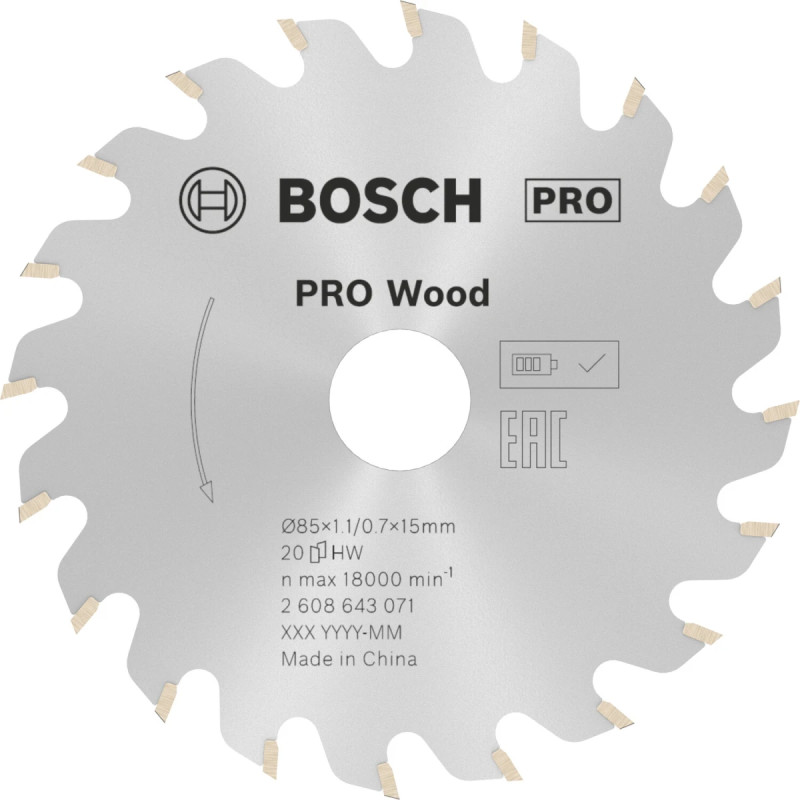 Bosch Rundsavsklinge 85x15mm 20t 2608643071