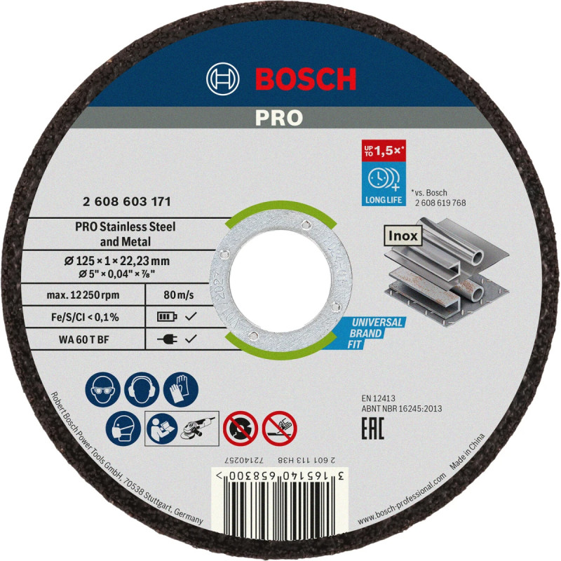 Bosch Skæreskiva Inox 125x1 0mm Std 2608603171