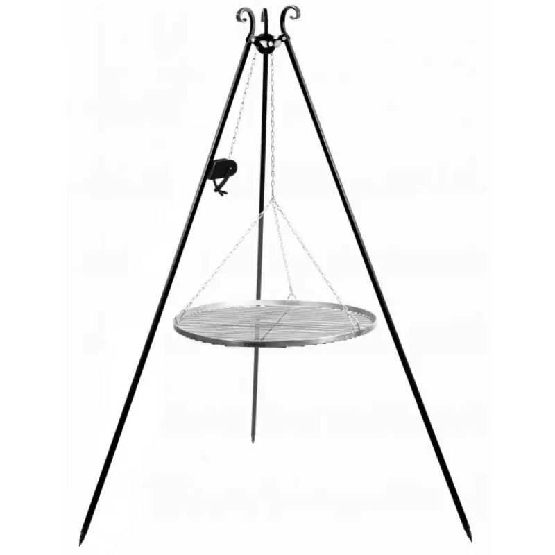 Cook King 180 Cm Trefod Med 70 Cm Grillrist   Rustfrit Stål Og Hejs