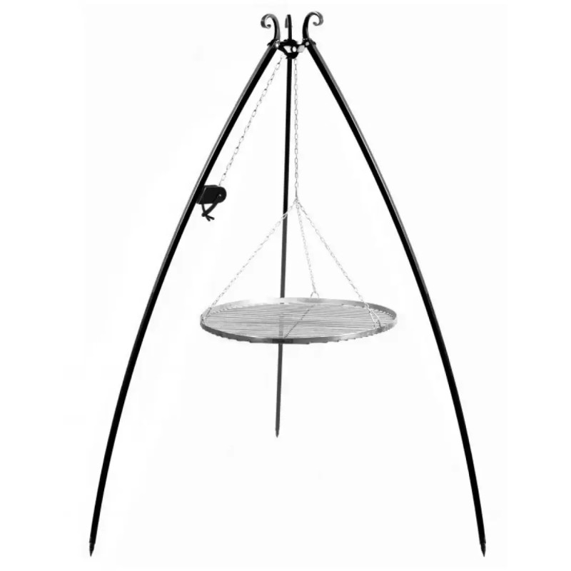 Cook King 200 Cm Trefod Med 50 Cm Grillrist   Rustfrit Stål Og Hejs