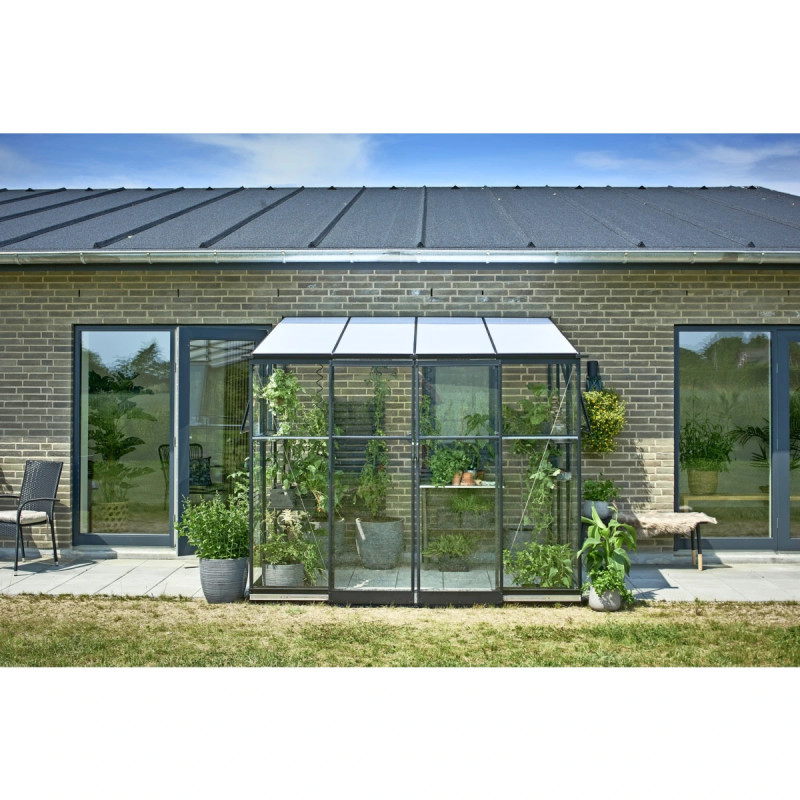 Halls Qube Lean-to     M2 Sort Drivhus      Mm Hærdet Glas  F09936