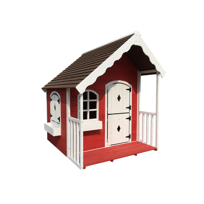 Nordic Play Legehus Med Veranda   Rød Hvid   134   130   150 Cm