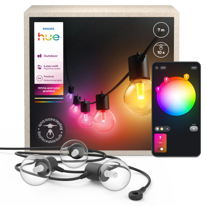 Philips Hue Festavia Globe Udendørs Lyskæde     Med 10 Pærer